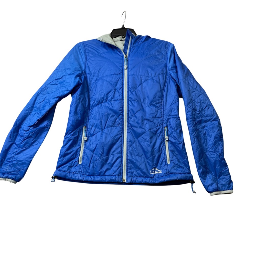 L L Bean Small Regular Misses Full Zip Blue Jacket 100% Nylon Fill Poly Hood
